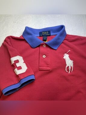 Polo Ralph Lauren Boys Big Pony Cotton Polo Shirt Size M 10-12 Coral Red Blue